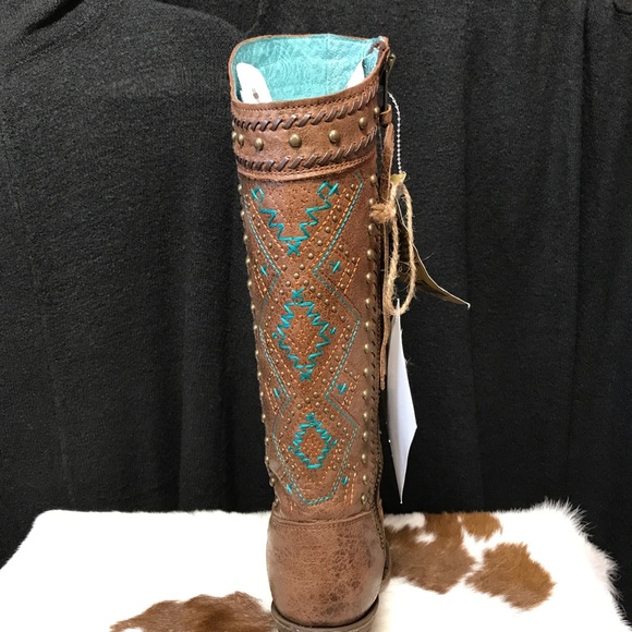 5🌟Rated!! Corral Vintage Turquoise Accent Cowboy Boots - Picture 3 of 8